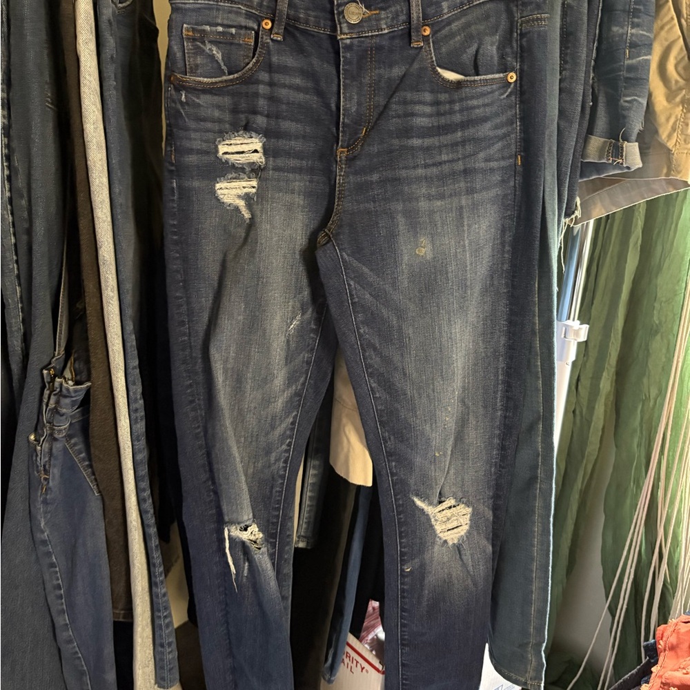 LOFT Distressed Dark Blue Jeans